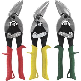 MIDWEST Aviation Snip Set - Left, Right and Straight Cut Offset Tin Cutting Shears with Forged Blade & KUSH'N-POWER Comfort Grips - MWT-6510RLS