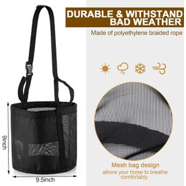 Taicols 2 Horse Feed Bags, Breathable Mesh Feed Bucket Heavy-Duty Feed Bag, with Adjustable Straps and Waterproof Bottom Mesh Design Feed Bag, Horse Feed Bag Storage, Feeding Grass Bag (Black)
