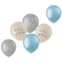 Folat 24987 Baby Shower Decoration, Baby Shower, Blue, White Latex Balloons, Blooming Baby Boy, 33 cm, Pack of 6