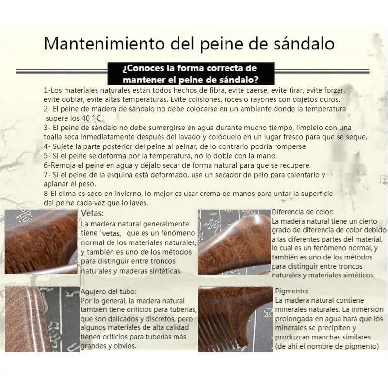 Iwansol Peine Antifrizz De Madera De Sándalo Dorado Antiestático