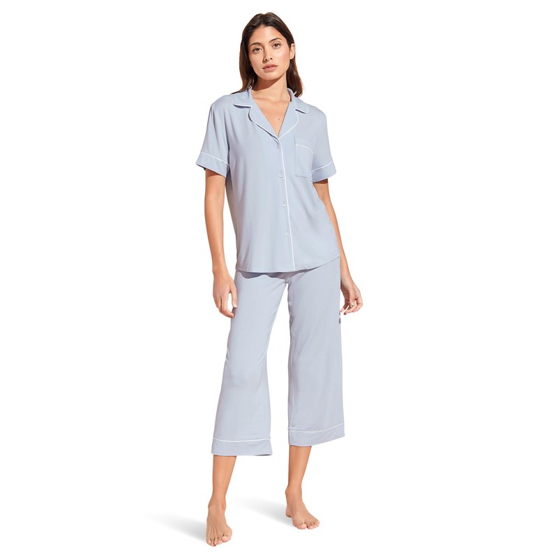 Eberjey Gisele - The Cropped Pajama Set Ice Blue/Ivory MD