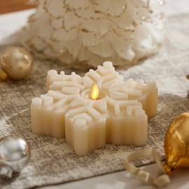 Luminara White Swan Flameless Candle Snowflake Tealight (6.5" x 2") Moving Flame LED Candle, Battery Operated LED Tealight