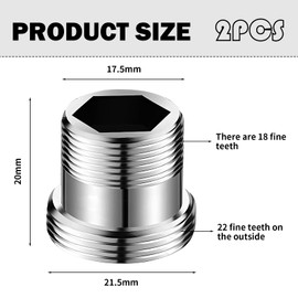 Pack of 2 Tap Adapters, Tap Adapter, Tap Adapter M18 to M22, Thread Adapter for External Thread, for Kitchen Aerator, Water Filter and Sink (M18 and M22)