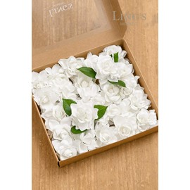 Ling's moment Artificial Flowers 25pcs White Gardenia Flowers w/Stem for DIY Wedding Bouquets Centerpieces Flower Arrangements Decorations