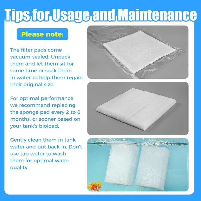 AQUANEAT 6-Pack Replacement Filter Sponge Pads, Aquarium Foam Insert Compatible