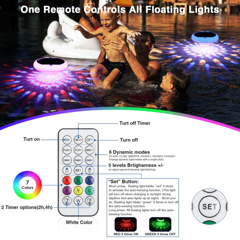 Solar Powered and USB Rechargeable Floating Pool Lights, 6.69 Inch