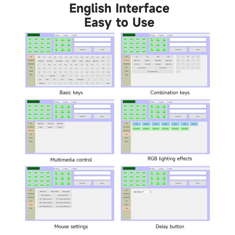 BRIMFORD Macro Programmable Keypad, One Handed Custom 2.4 G Programmable