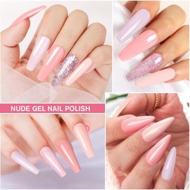 Shining She Semi-Permanent Nail Polish Nude Pink, 6 Colors Delicate Pale Pink Glitter, UV Soak-Off for Beginners Nail Art DIY, 8ml