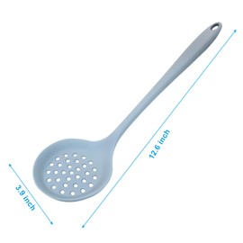 Hordion 1 Pcs Silicone Slotted Spoon, Grey Strainer Spoon Non Stick Silicone Skimmer Heat Resistant Cooking Spoon