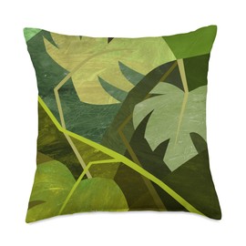 Monstera Deliciosa Cubism Abstract House Plant Variegated Throw Pillow