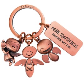 FABACH Guardian Angel Keyring 3 Angels with Engraving – Car Key Ring Angel for Drivers – Gift Lucky Charm Car Gifts Drive Carefully – Your Guardian Angel Drive with You, Antique rose gold., European