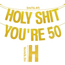 Pixaro Happy 50th Birthday Banner,50th Birthday Decorations,Gold Glitter Banner Birthday Party Decor,50th Birthday Funny Supplies Banner Decorations for Women Men