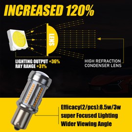 ANYTOP 1156 BA15S (180°) LED Bulb with Projector Amber Yellow Turn Signal Bulb 400% Super Bright 1156A P21W 1141 1003 for Front Rear Anti Hyper Flash 12V-3030 SMD Pack of 2