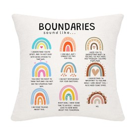 Boundaries Rainbow Cushion Covers 18x18 Inch Mental Health Themed Decor for Home Kids Teens Kids Adults Women Men Inspirational Gift(BOUNDARIES)