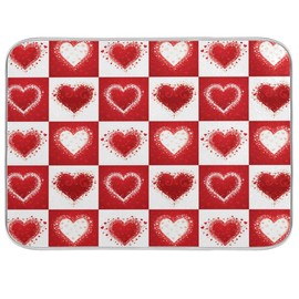 Valentine's Day Love Heart Red Buffalo Plaid Dish Drying Mat 16x18 for Kitchen Mother's Day Rose Pink Flowers Dishes Pad Dish Drainer Rack Mats Absorbent Fast Dry Kitchen Accessories