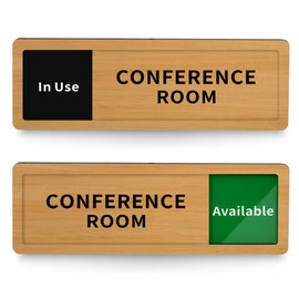 Conference Room Door Sign with Slider, Do Not Disturb Privacy Office Sign, In Use Available Acrylic Sliding Indicator for Business, Light Wood Lightweight 8" x 2.6"