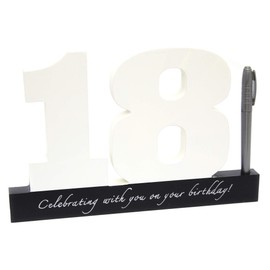Carousel Home and Gifts Birthday signature plaque, signature numbers 18 birthday keepsake ~ White wooden number blocks with pen included, happy 18th birthday plaque, guest book sign