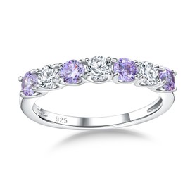AGRULE June Birthstone Rings for Women Sterling Silver Stackable 2mm Wedding Band Cubic Zirconia Inlaid Crystal Anniversary Ring 7 Stone Half Eternity Band Alexandrite Ring, Size 10