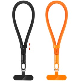 knIykmr Phone Lanyard, 2 Pack Adjustable Cell Phone Lanyard Strap, Hand Wrist Strap Lanyard with Tether Tabs for Mobile Phone (Black+Orange)
