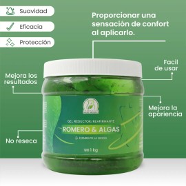 “Gel Reductor Corporal con Romero y Algas Marinas – 1kg con Aroma a Mentol para Abdomen, Piernas y Brazos”