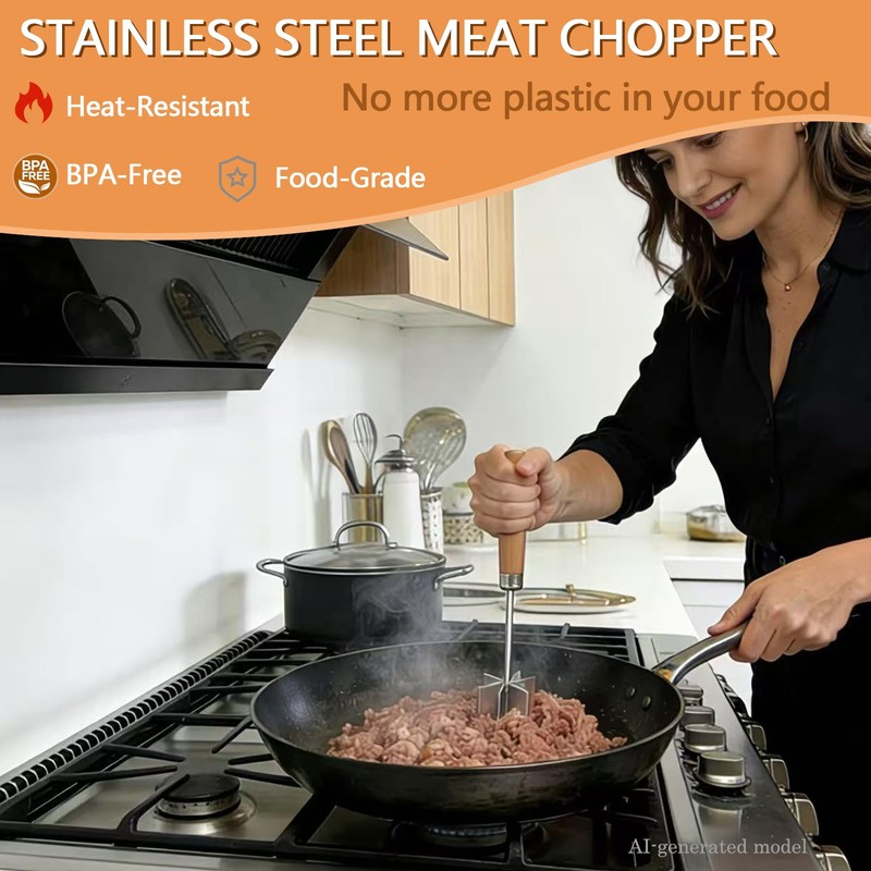 Stainless Steel Meat Chopper & Masher, 10.6 Inch Ground Beef