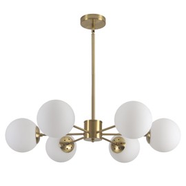 KCO 6-Light Globe Sputnik Chandelier Milk Glass Modern Gold Chandelier Light Fixture Mid Century Sputnik Chandeliers Pendant Lighting Brushed Brass Chandelier (Gold+White)