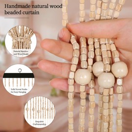Foreate Beaded Curtains for Doorways Handmade Wood Bamboo Door Beads Boho Hanging Hippie Curtain for Hallway Windows, 38 Strings Door Room Divider Home Decor 35.5 x 75 Inches, Ivory