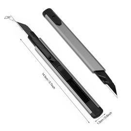 FOSHIO Retractable Utility Knife with 30 Degree Snap Off Blade 9MM, Box Cutter for Carton, Cardboard and Box, Office and Home Use, 3 Pack Gray Aluminum Handle Knife ​with Extra 30 Replacement Blades