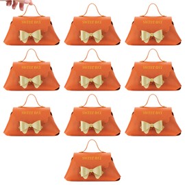CAIRIAC Orange Favor Bags Bulk, PU Leather Gift with Handles, Party Favor with Bow for Birthday Wedding Bridesmaid Guest Return Gift Wrapping Supplies Goodie Bags (10pcs)