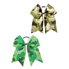 Camouflage Cheer Bow Green Tye Dye Come Hair Bowknot Camouflage Ponytail Holder Bow PHB03 (2 Pcs Set-A)