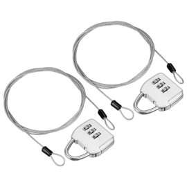 PATIKIL Cable de Seguridad de Acero con Cerradura de Combinación de 3 Dígitos Juego de 2 Candados de Viaje Cable de Seguridad Recubierto de 4.9Ft con Doble Lazo Plateado