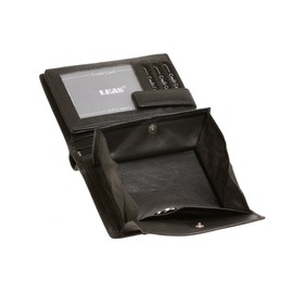 Viennese Box Wallet Men's Wallet for Coins with Secret Compartment and RFID Protection Block Film Protects Credit Cards from Data Thieves LEAS Genuine Leather, Black, black, Modern