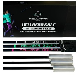 HELLAFAR GOLF Golf Swing Speed Training Sticks | Increasing Club Head Speed and Distance | 6 Month Swing Stick Training Program | includes 3 Weighted Golf Speed Sticks w/Bonus Stretch Program