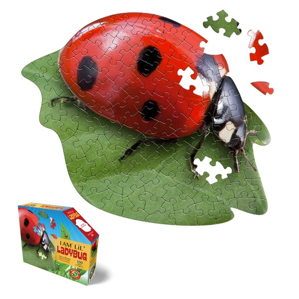 Madd Capp Lil' Ladybug 100 Piece Jigsaw Puzzle for Ages 5 & Up- Unique Animal-Shaped, Poster-Sized, Pieces are Oversized, Includes Educational Madd Capp Fun Facts, Mulitcolor (Lil' Ladybug 100/4024)
