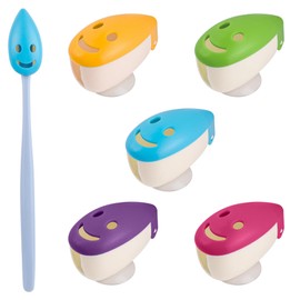 AUEAR, 5 Pack Smiley Face Toothbrush Holder Cover Case Cap With Suction Cup For Travel 5 Colors