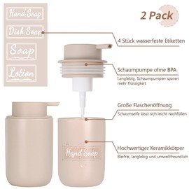 BosilunLife Khaki Soap Dispenser, 350 ml, Ceramic Refillable, Large Pump Head, Stylish and Non-Slip, BPA-Free for Kitchen, Bathroom (Khaki, Foam Soap Dispenser)