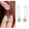 Sterling Silver Crystal Ball Beads Tassel Ear Stud Threader Drop