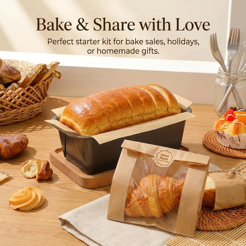 100 Pcs Unbleached Loaf Pan Liners with Bonus 10 Bakery