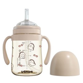 UBMOM No-spill, Backflow prevention Sippy Cup with Straw, PPSU Learner Cup with Handle for Baby and Toddlers, BPA free, 6.76oz (Daino_Choco)
