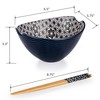Signature Housewares Pad Print Blue/Black Ceramic Oval Noodle Bowl with
