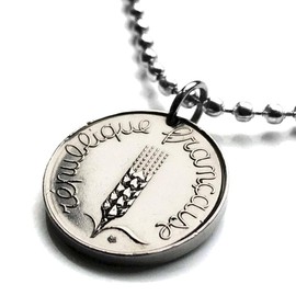 1962 France 5 Centimes coin pendant French jewelry wheat grain sprig Paris Marseille Lyon Toulouse Montpellier Mont Saint-Michel Nice Lille Strasbourg Bordeaux Versailles Nantes Le Havre n000759