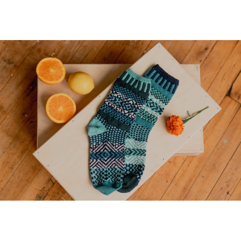Solmate Socks - Mismatched Crew Socks; Made in USA; Evergreen