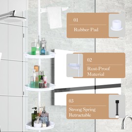 Corner Shower Caddy, Rust-Resistant 4-Tier Adjustable Shelves with Tension Pole, Bathtub Storage Organizer with Rubber Pad for Shampoo Accessories, up to 122 Inches, White