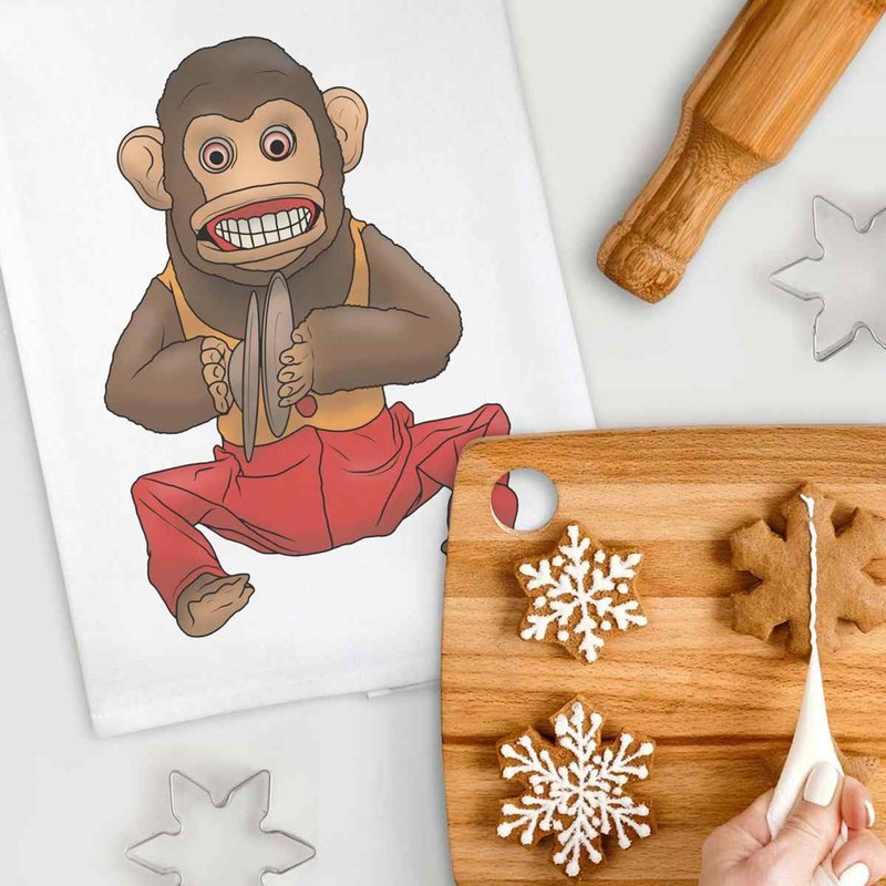 Azeeda 'Vintage Creepy Monkey Toy' White Cotton Tea Towel/Dish Cloth