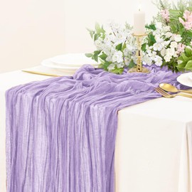 ZAGQIG Boho Rustic Table Runner, 35x120 inches Light Purple Cheesecloth/Gauze, Perfect for Wedding, Baby Shower, Fall Decor