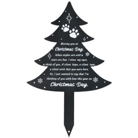 BUoonyer Christmas Grave Decorations for Cemetery - Pet Metal Memorial Grave Markers, Xmas Tree Garden Sympathy Plaque Stake, Pet Remembrance Graveside Burial Decor Sign for Outdoor Outside Yard
