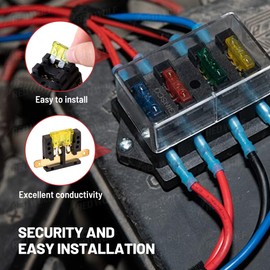 RED WOLF 4 Way Blade Fuse Block Box Holder w/Standard Circuit 10V-32V DC for Automotive Truck Boat Marine RV Van Vehicle Power Distribution Panel Damp-Proof Cover