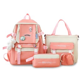 FANDARE Rucksack, Girls, Cute, Backpack, Tote, Pen Case, Coin Purse, 4-Piece Set, Students, Large Capacity, Lightweight, A4 Size, Popular, Unisex, Commuting to School, High School Students, Commuting