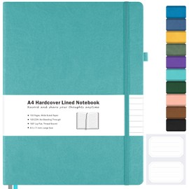 Lined Journal Notebook, 8.5" x 11" Hardcover Leather Notebook for Work, Wide Ruled Notebook Journal for Women Men, 192 Thick Paper, Lay Flat, 2 Pockets, A4 Large Journals for Writing Notebook, Teal