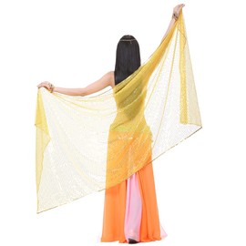 210x95cm 12 Color Highlights Shinning Spot Hand Scarf Belly Dance Sequined Scarf Belly Dance Yarn (Yellow)